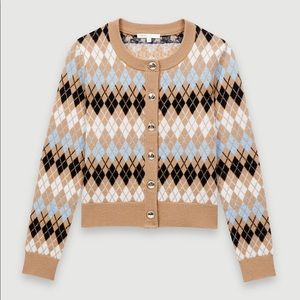Maje Mira Argyle Wool-blend Cardigan In Camel